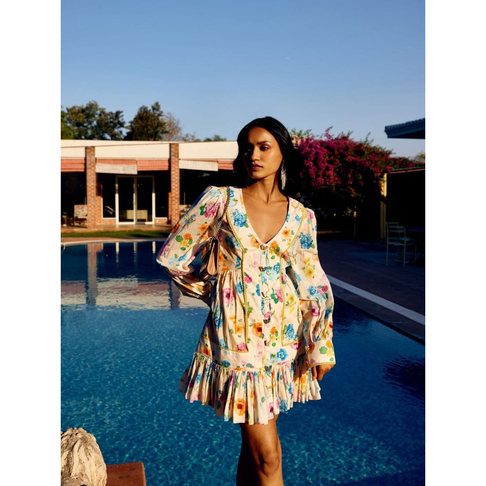 MEDHA BATRA Short Printed Gathered Dress