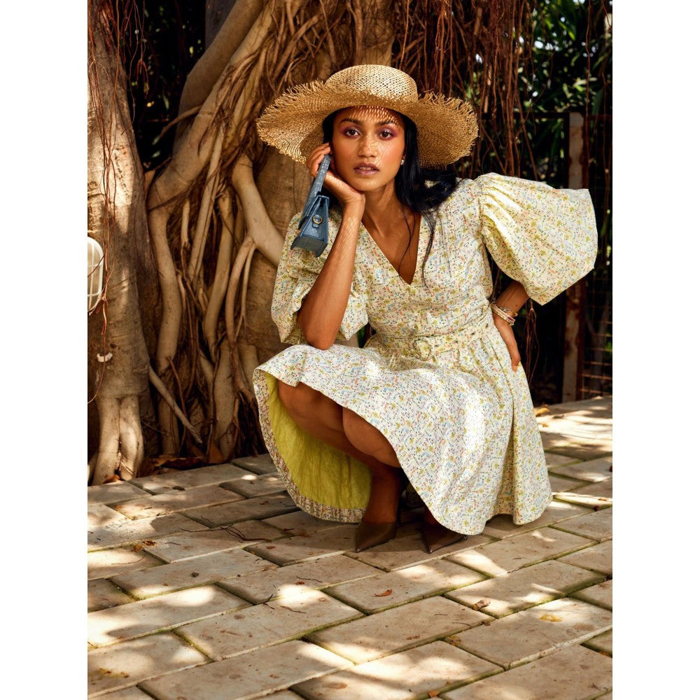 MEDHA BATRA Multi-Color Pleated Puff Sleeve Dress (Set of 2)