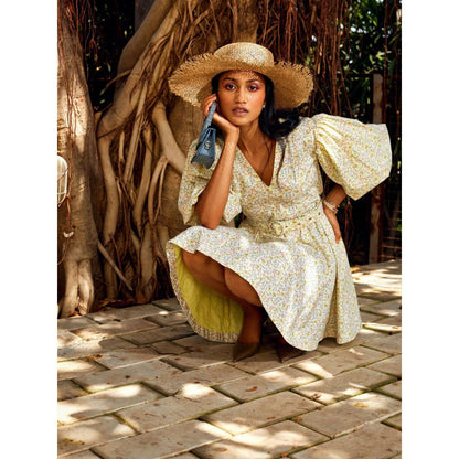 MEDHA BATRA Multi-Color Pleated Puff Sleeve Dress (Set of 2)