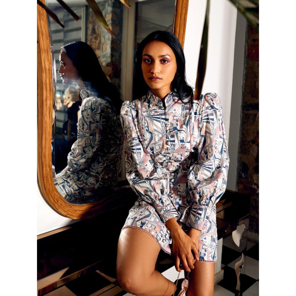 MEDHA BATRA Multi-Color Printed High Neck Short Dress (Set of 2)