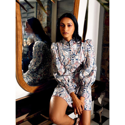 MEDHA BATRA Multi-Color Printed High Neck Short Dress (Set of 2)