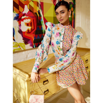 MEDHA BATRA Duel Floral Print Shirt And Shorts (Set of 3)