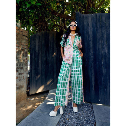 MEDHA BATRA Green Duel Print Shirt And Pant Co-Ord (Set of 2)