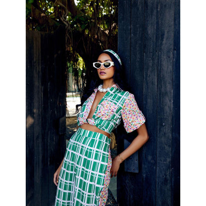 MEDHA BATRA Green Duel Print Shirt And Pant Co-Ord (Set of 2)