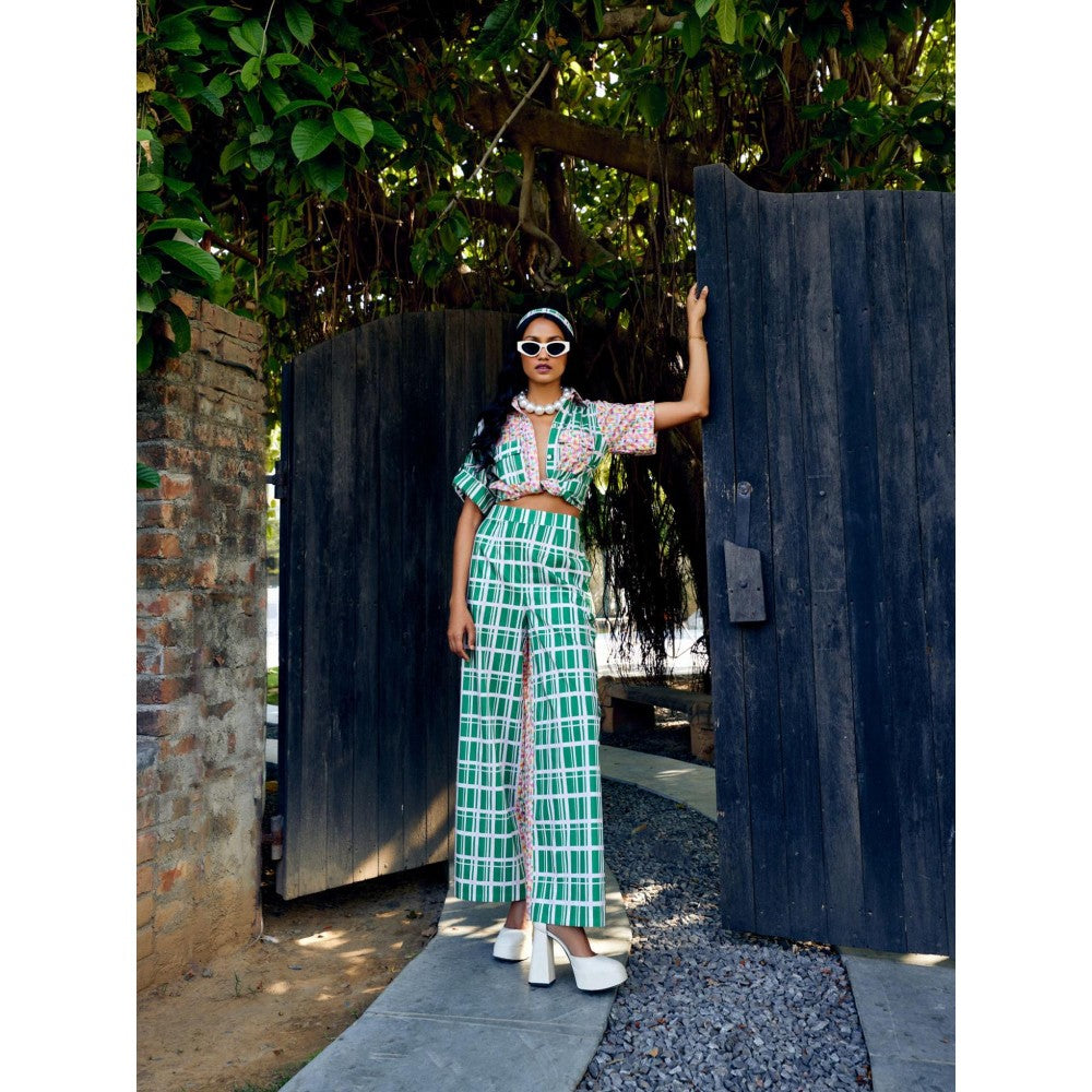 MEDHA BATRA Green Duel Print Shirt And Pant Co-Ord (Set of 2)
