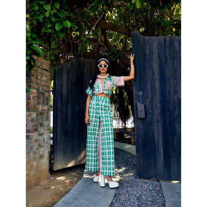 MEDHA BATRA Green Duel Print Shirt And Pant Co-Ord (Set of 2)