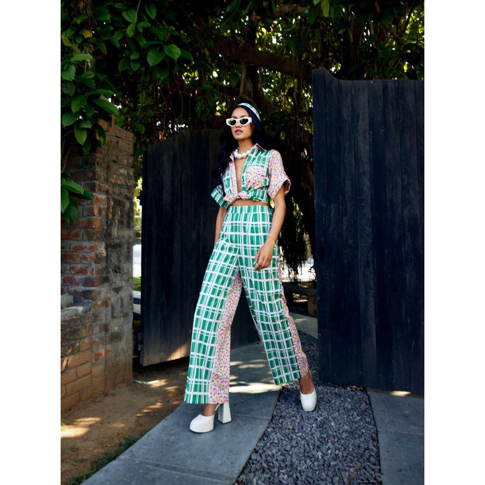 MEDHA BATRA Green Duel Print Shirt And Pant Co-Ord (Set of 2)