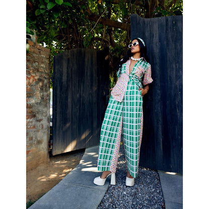 MEDHA BATRA Green Duel Print Shirt And Pant Co-Ord (Set of 2)