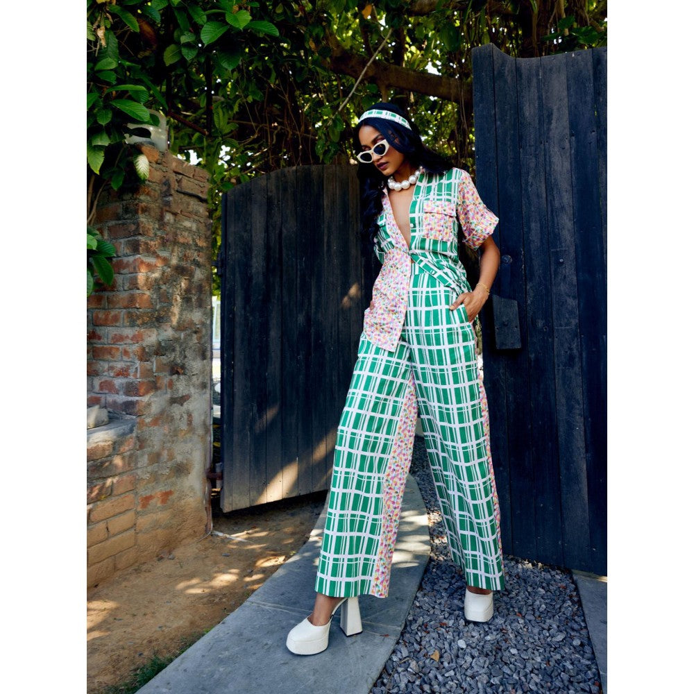 MEDHA BATRA Green Duel Print Shirt And Pant Co-Ord (Set of 2)