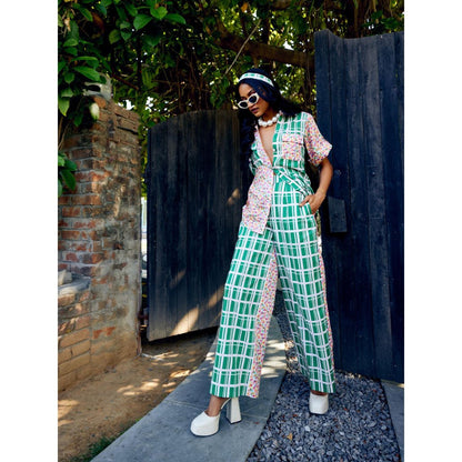 MEDHA BATRA Green Duel Print Shirt And Pant Co-Ord (Set of 2)