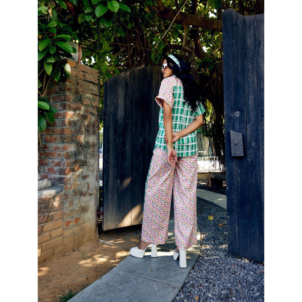 MEDHA BATRA Green Duel Print Shirt And Pant Co-Ord (Set of 2)