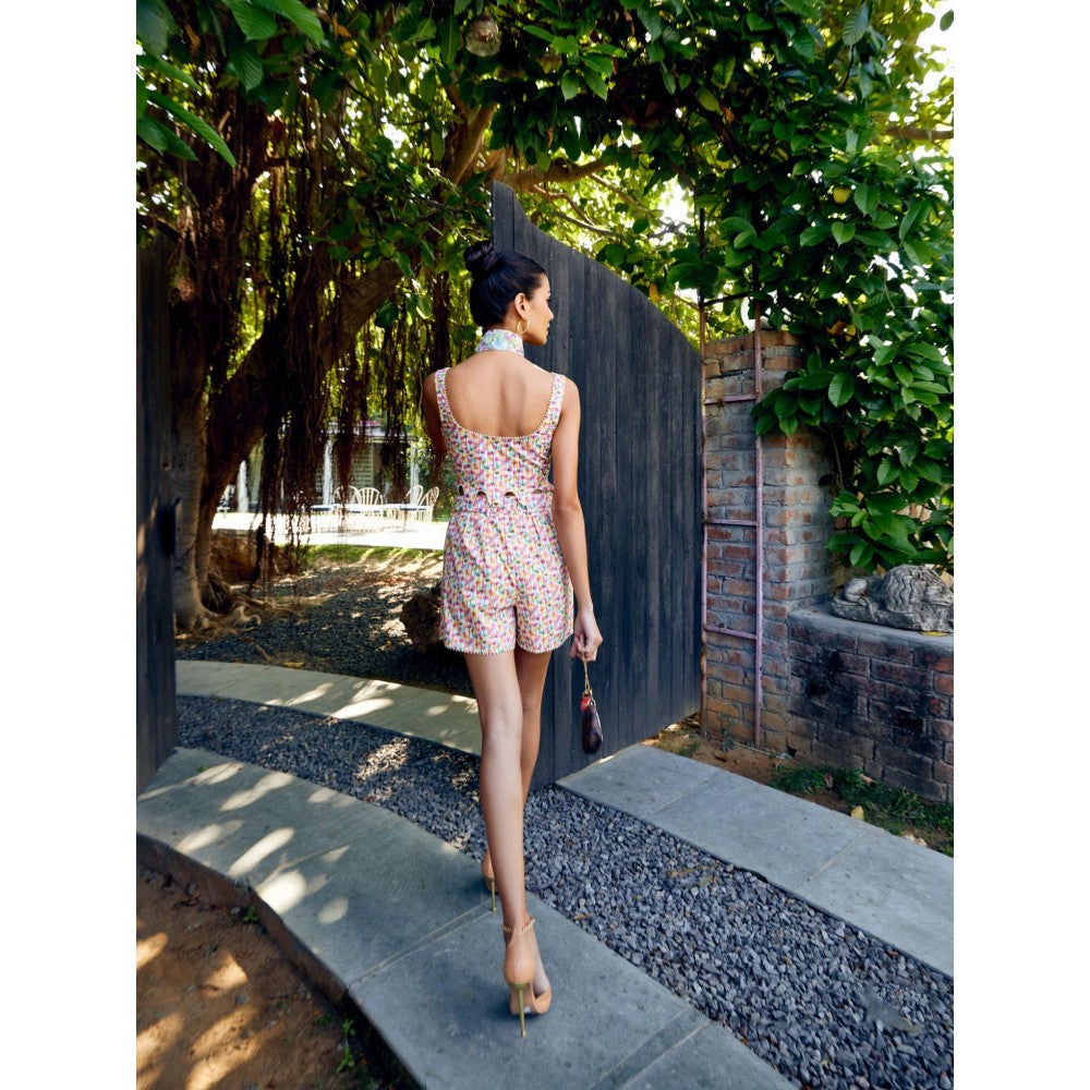 MEDHA BATRA Multi-Color Printed Crop Top And Shorts (Set of 3)