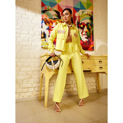 MEDHA BATRA Yellow Jacket-Bustier And Pants Co-Ord (Set of 3)