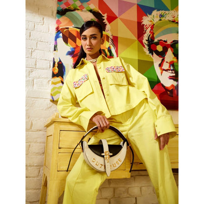 MEDHA BATRA Yellow Jacket-Bustier And Pants Co-Ord (Set of 3)