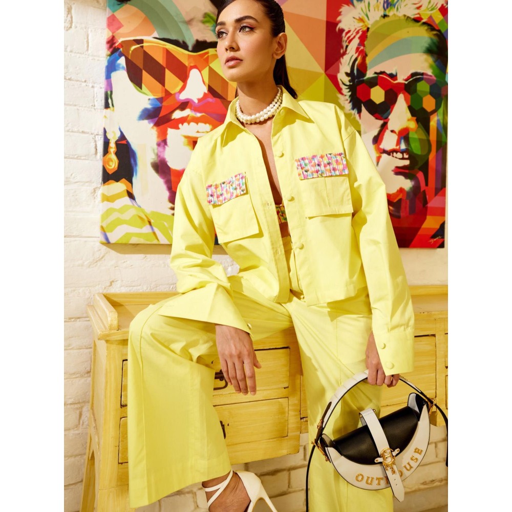 MEDHA BATRA Yellow Jacket-Bustier And Pants Co-Ord (Set of 3)