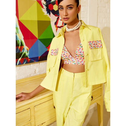 MEDHA BATRA Yellow Jacket-Bustier And Pants Co-Ord (Set of 3)