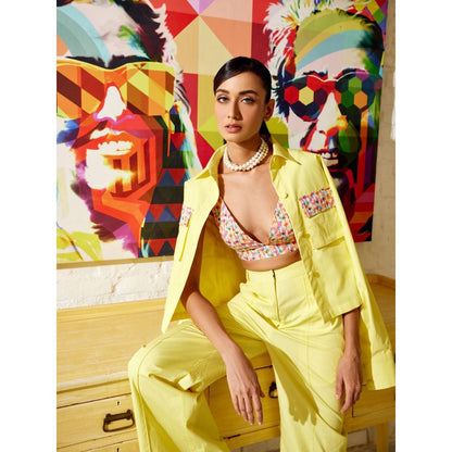 MEDHA BATRA Yellow Jacket-Bustier And Pants Co-Ord (Set of 3)