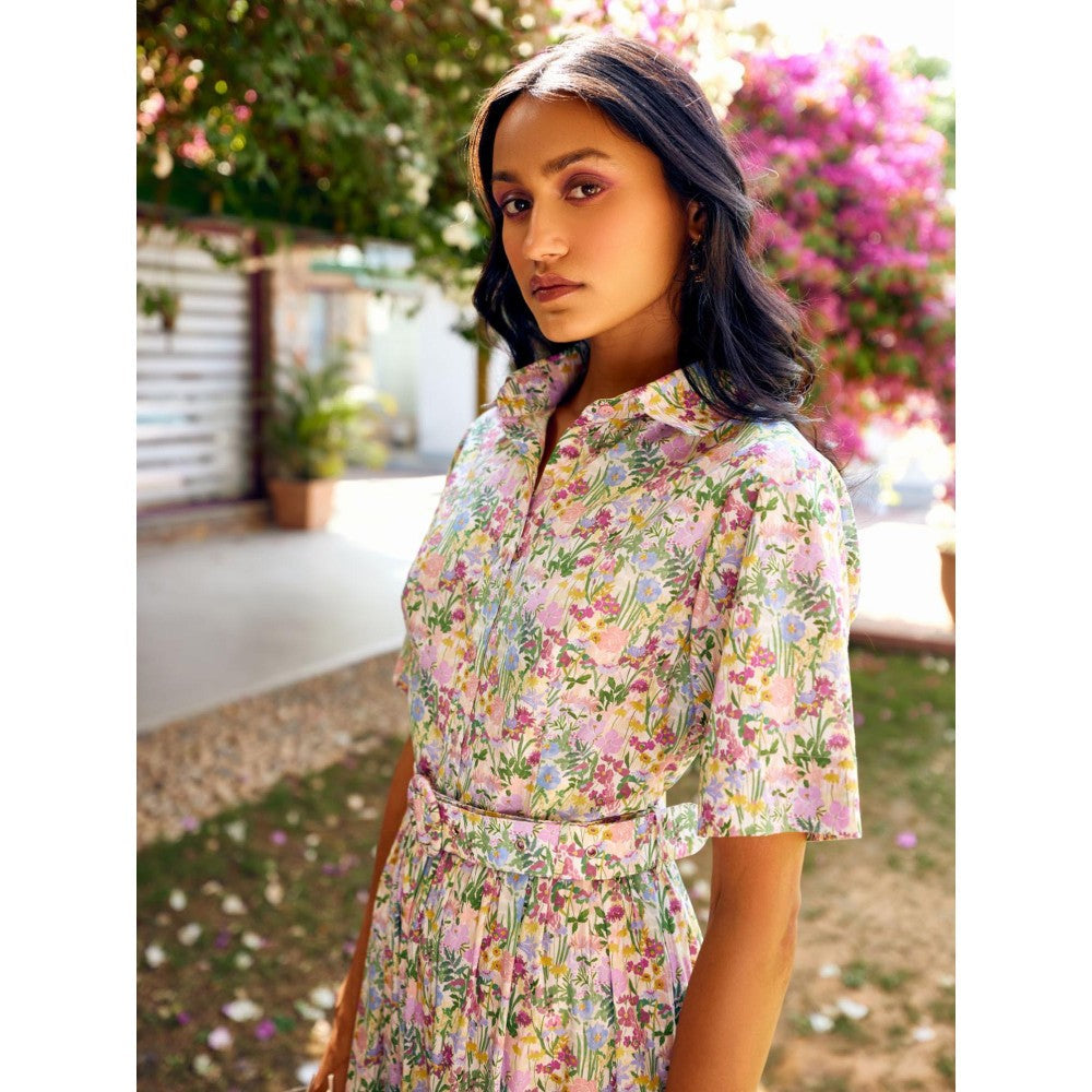 MEDHA BATRA Light Pink Floral Print Midi Dress (Set of 2)