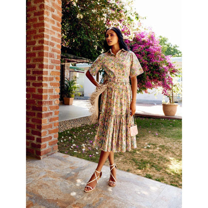 MEDHA BATRA Light Pink Floral Print Midi Dress (Set of 2)