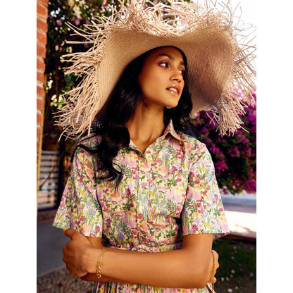 MEDHA BATRA Light Pink Floral Print Midi Dress (Set of 2)