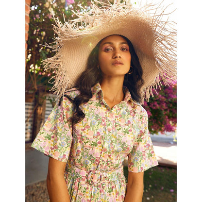 MEDHA BATRA Light Pink Floral Print Midi Dress (Set of 2)