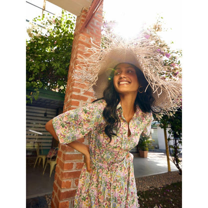 MEDHA BATRA Light Pink Floral Print Midi Dress (Set of 2)