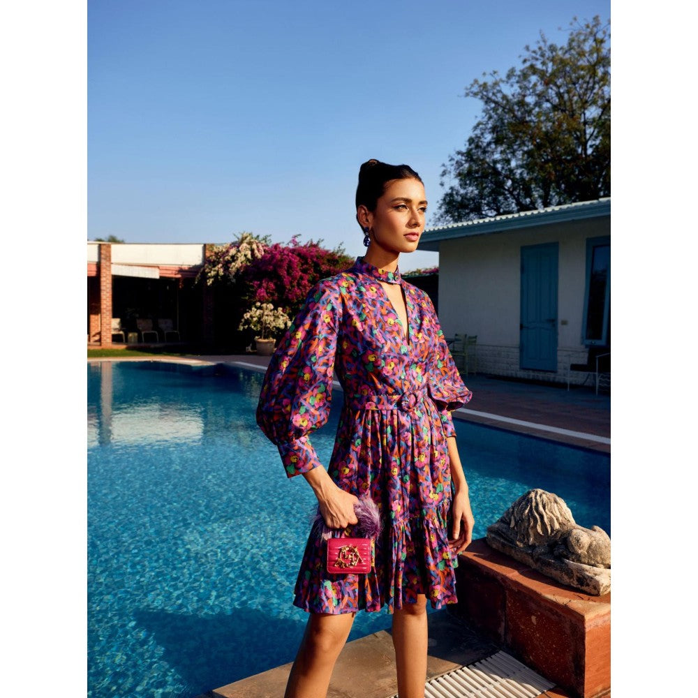 MEDHA BATRA Multi Floral Printed Gathered Short Dress (Set of 2)