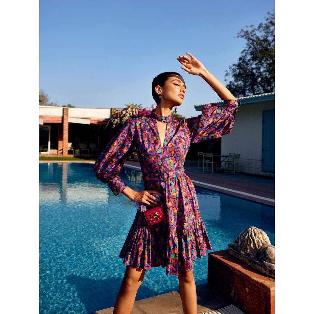 MEDHA BATRA Multi Floral Printed Gathered Short Dress (Set of 2)