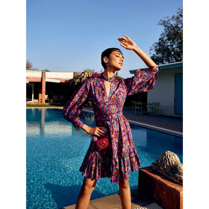 MEDHA BATRA Multi Floral Printed Gathered Short Dress (Set of 2)