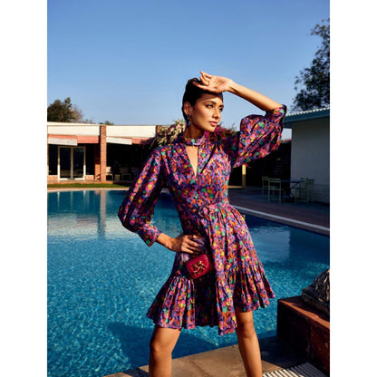 MEDHA BATRA Multi Floral Printed Gathered Short Dress (Set of 2)