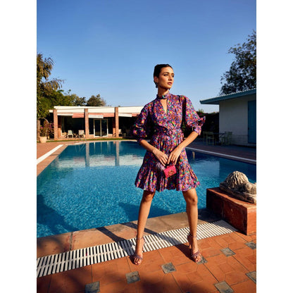 MEDHA BATRA Multi Floral Printed Gathered Short Dress (Set of 2)