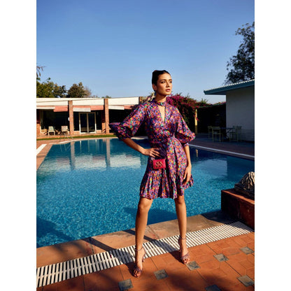 MEDHA BATRA Multi Floral Printed Gathered Short Dress (Set of 2)