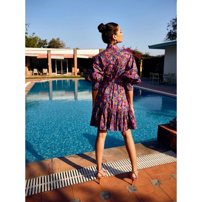 MEDHA BATRA Multi Floral Printed Gathered Short Dress (Set of 2)