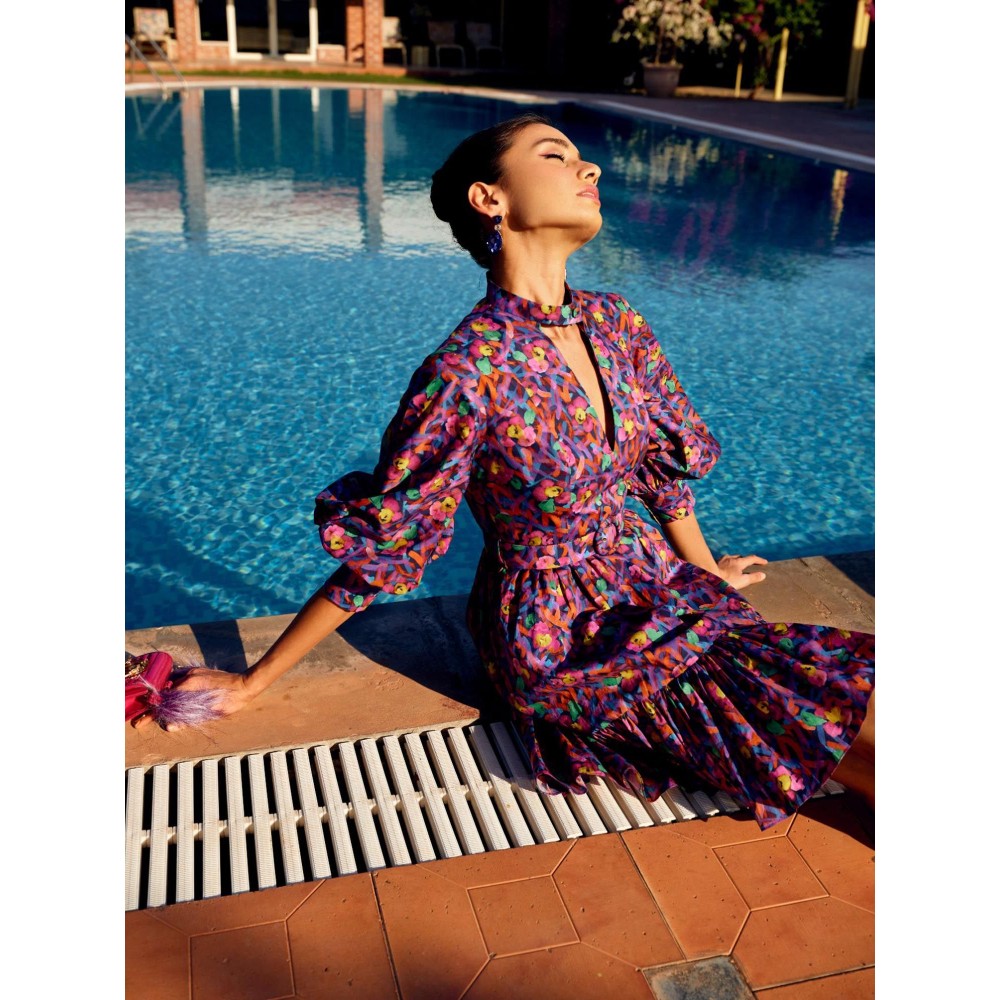 MEDHA BATRA Multi Floral Printed Gathered Short Dress (Set of 2)