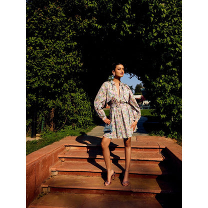 MEDHA BATRA Multi-Color Printed Full Sleeves Dress (Set of 2)