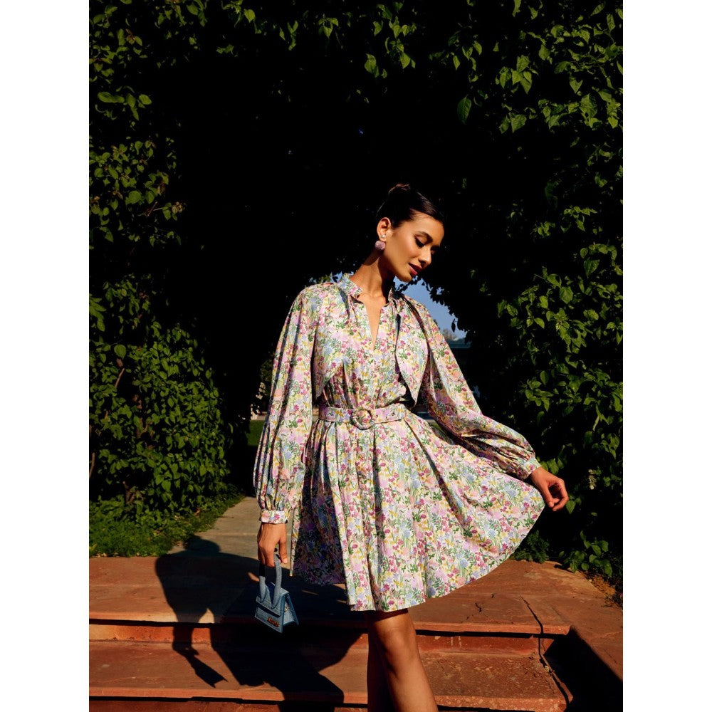 MEDHA BATRA Multi-Color Printed Full Sleeves Dress (Set of 2)