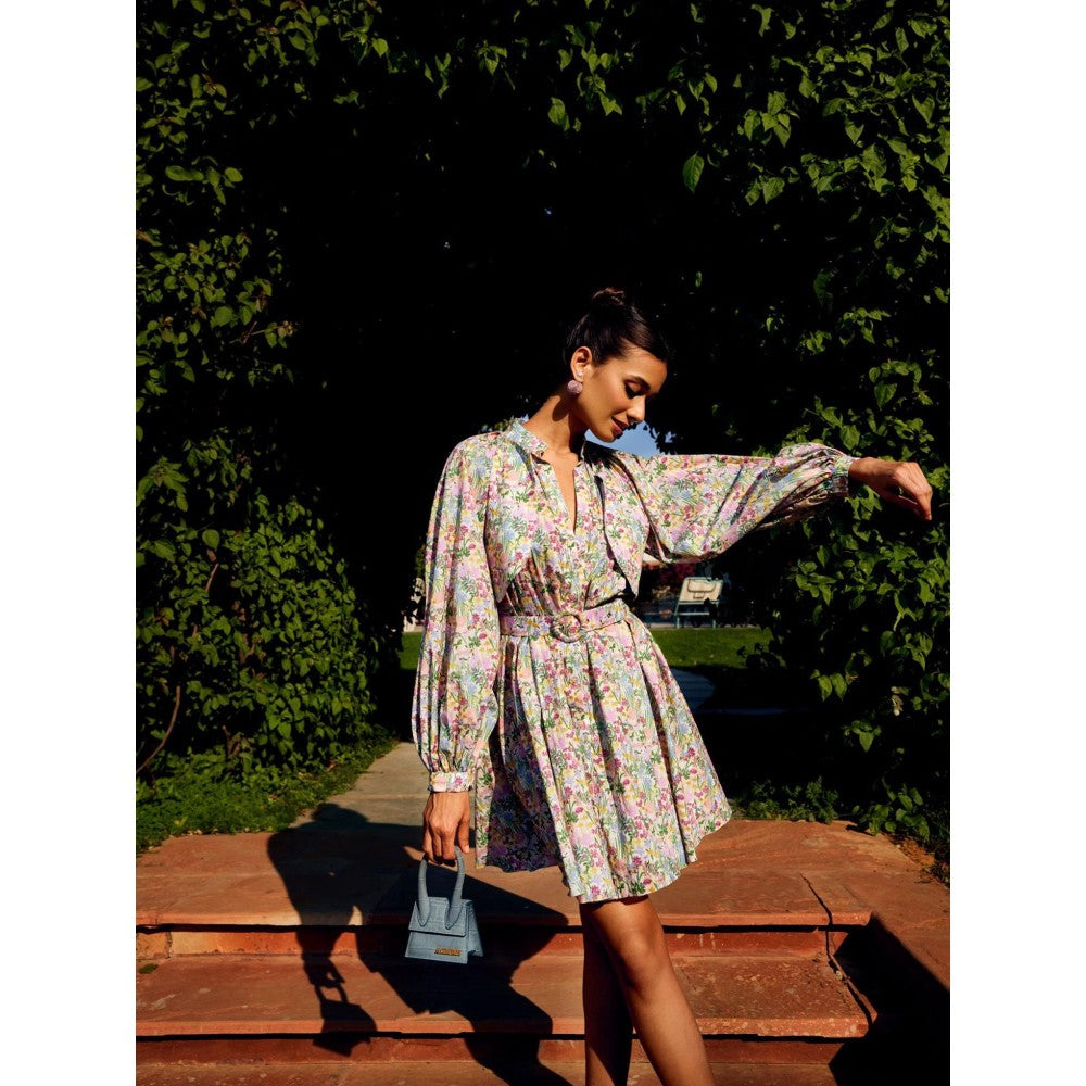 MEDHA BATRA Multi-Color Printed Full Sleeves Dress (Set of 2)