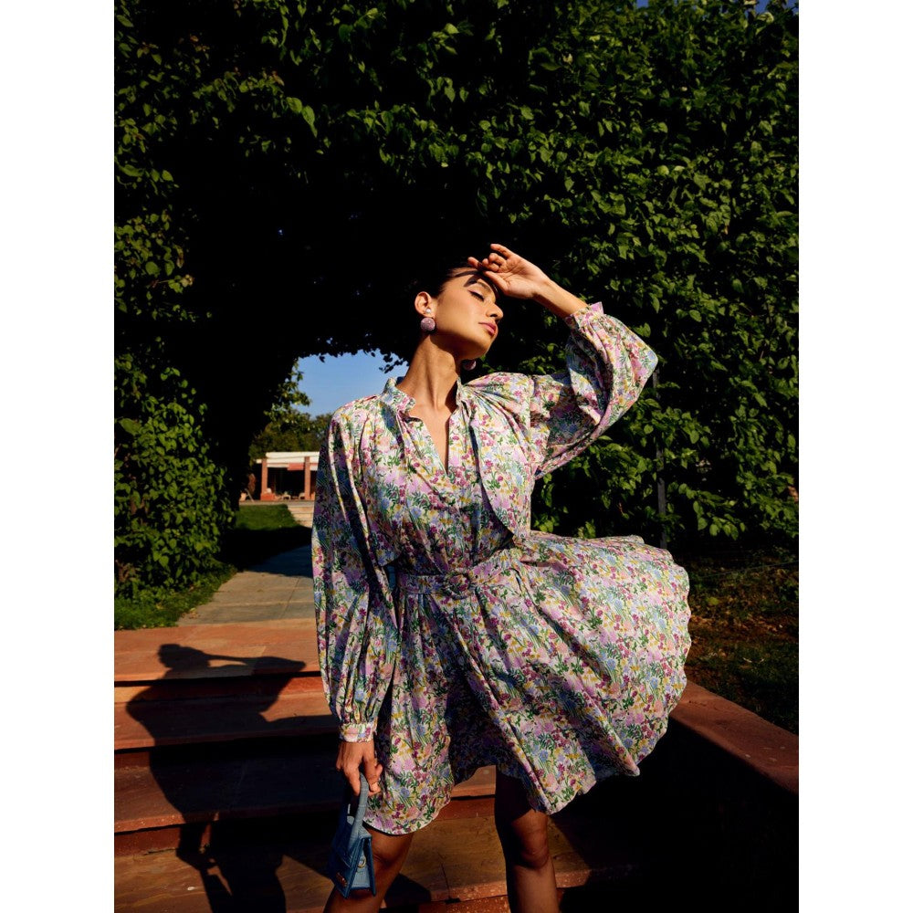 MEDHA BATRA Multi-Color Printed Full Sleeves Dress (Set of 2)