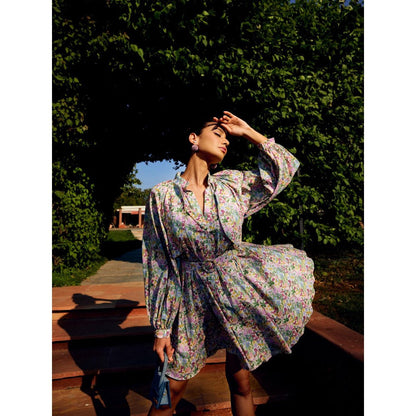 MEDHA BATRA Multi-Color Printed Full Sleeves Dress (Set of 2)