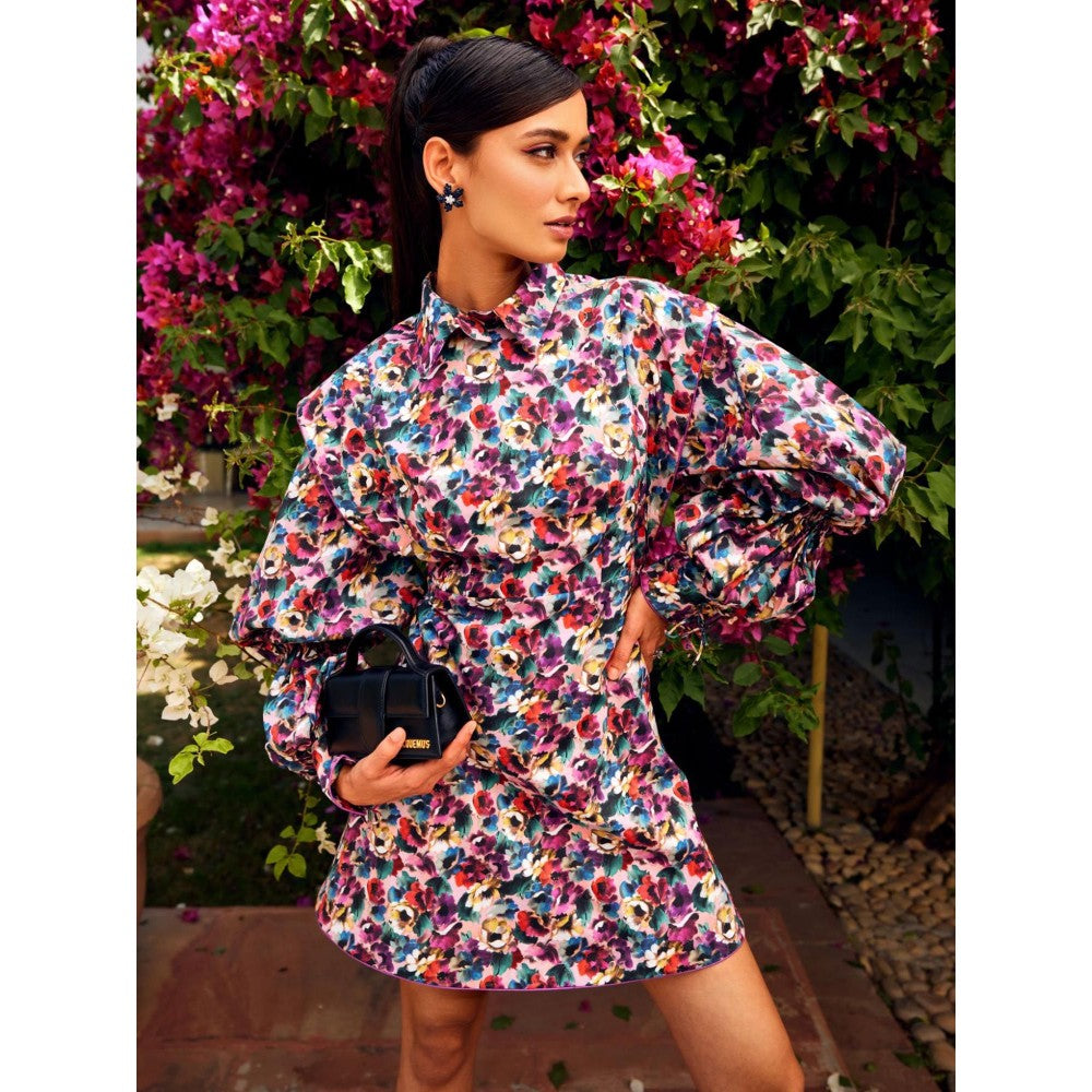 MEDHA BATRA Multi-Color Shirt Collar Short Dress