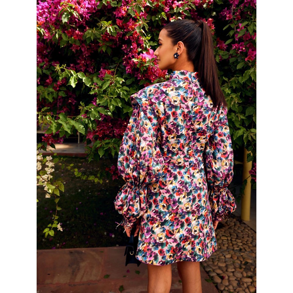 MEDHA BATRA Multi-Color Shirt Collar Short Dress