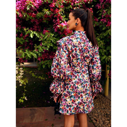 MEDHA BATRA Multi-Color Shirt Collar Short Dress