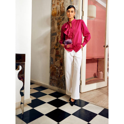 MEDHA BATRA Pink Side Frill Shirt And Cargo Pants (Set of 2)