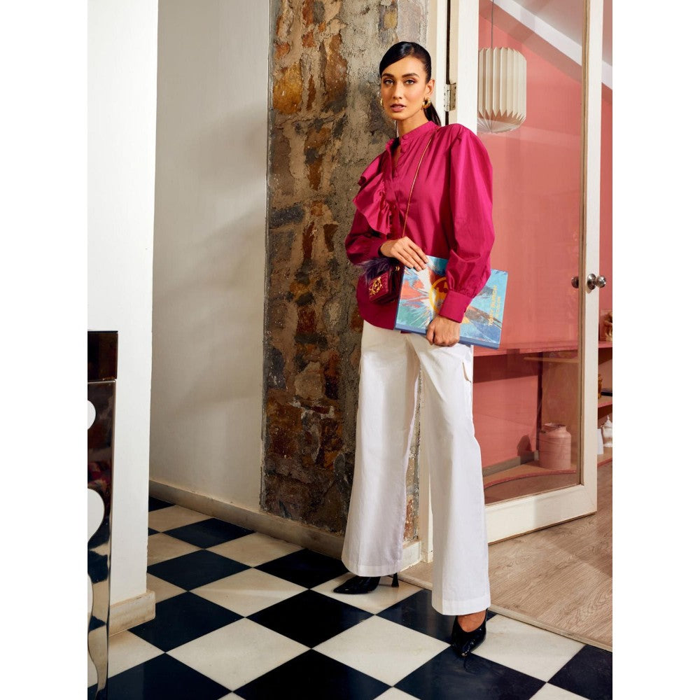 MEDHA BATRA Pink Side Frill Shirt And Cargo Pants (Set of 2)