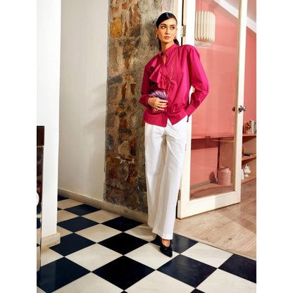 MEDHA BATRA Pink Side Frill Shirt And Cargo Pants (Set of 2)