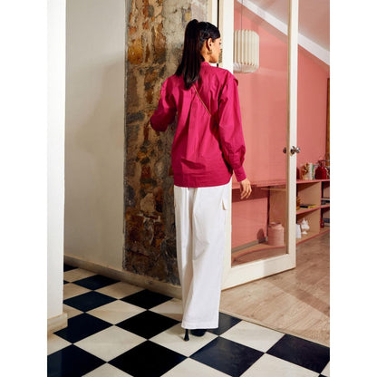 MEDHA BATRA Pink Side Frill Shirt And Cargo Pants (Set of 2)