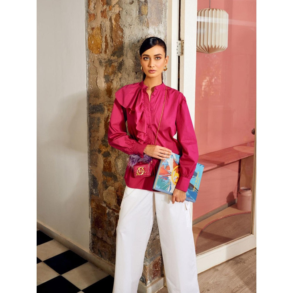 MEDHA BATRA Pink Side Frill Shirt And Cargo Pants (Set of 2)