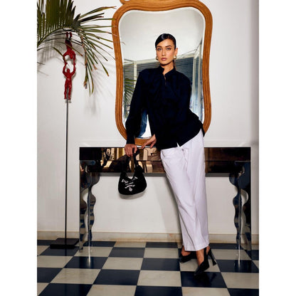 MEDHA BATRA Navy Side Frill Shirt And Cargo Pants (Set of 2)