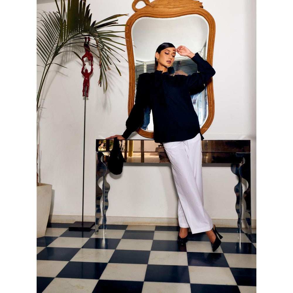 MEDHA BATRA Navy Side Frill Shirt And Cargo Pants (Set of 2)