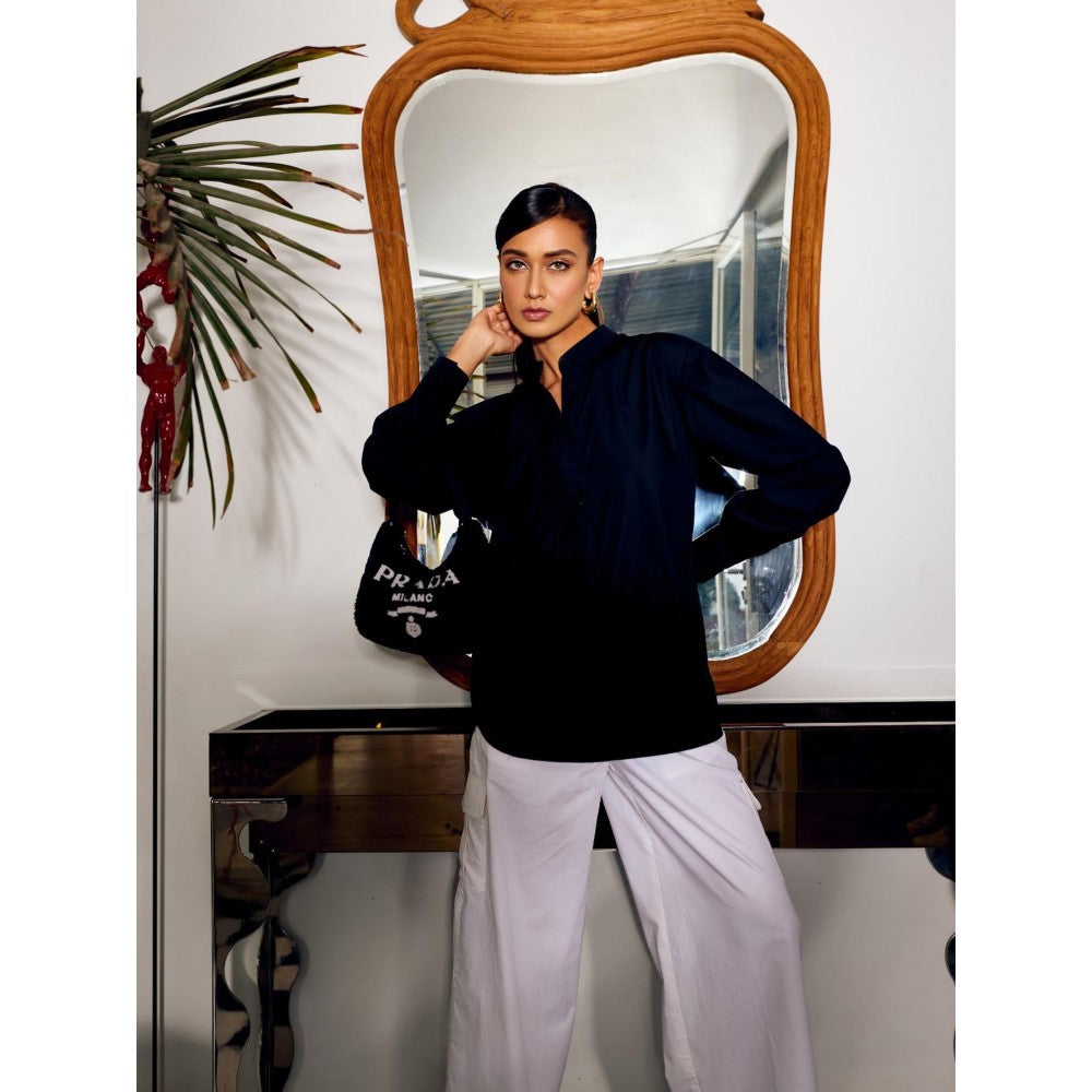 MEDHA BATRA Navy Side Frill Shirt And Cargo Pants (Set of 2)